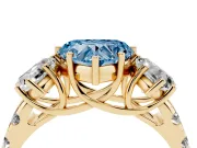 Fancy Blue Heart Cut Diamond Three-Stone Ring Set in Yellow gold with Pavé Band