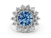 Round Floral Halo Engagement Ring Setting for a Fancy Blue Lab-Grown Diamond | Plain Band | Platinum