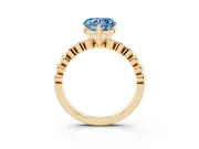 Fancy Blue Heart Cut Diamond Solitaire Engagement Ring Set in Yellow gold with Bezel Accents on Beaded Band