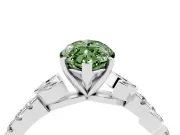 Fancy Green Marquise Cut Diamond Solitaire Leaf-Inspired Ring Set in Silver with Pavé Band and Prong Setting