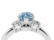 Fancy Blue Three-Stone Marquise Cut Diamond Ring Set in Silver with Prong Setting and Plain Band