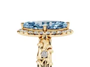 Marquise Leaf Halo Engagement Ring Setting for a Fancy Blue Lab-Grown Diamond | Yellow Gold