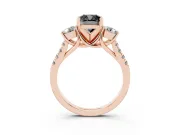 Fancy Black Three-Stone Cushion Cut Diamond Pavé Band Ring Set in Rose gold with Prong-Set Trio