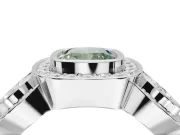 Cushion Cut Three Stone Halo Engagement Ring Setting for a Fancy Green Lab-Grown Diamond | Platinum