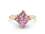 Princess Cut Bypass Solitaire Engagement Ring Setting for a Fancy Pink Lab-Grown Diamond | Plain Band | Yellow Gold