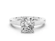 Radiant Cut Diamond Solitaire Ring Set in Platinum with Prong Setting and Classic Band