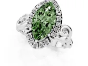 Fancy Green Marquise Cut Diamond Halo Ring Set in Platinum with Scrollwork Band and Prong Setting