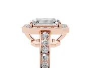 Emerald Cut Diamond Halo Pavé Engagement Ring Set in Rose gold with Bezel Setting