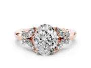 Oval Cut Diamond Solitaire Floral Ring Set in Rose gold with Marquise Petals and Prong Setting