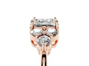 Asscher Cut Cluster Side Stone Engagement Ring Setting | Plain Band | Rose Gold