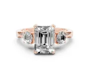 Emerald Cut Hidden Halo Three Stone Engagement Ring Setting for a Fancy Yellow Lab-Grown Diamond | Rose Gold