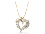 Round Lab-Grown Diamond Cluster Open Heart Pendant Necklace | Split Bail | Yellow Gold