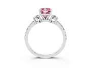 Cushion Cut Three Stone Engagement Ring Setting for a Fancy Pink Lab-Grown Diamond | Pavé Band | Sterling Silver