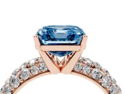 Asscher Cut Multi Row Pave Engagement Ring Setting for a Fancy Blue Lab-Grown Diamond | Rose Gold