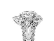 Heart Cut Diamond Halo Split Shank Engagement Ring Set in White gold with Prong-Held Center Stone