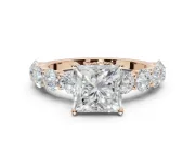 Princess Cut Side Stone Engagement Ring Setting | Scalloped Prong Accents | Rose Gold