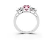 Cushion Cut Three Stone Engagement Ring Setting for a Fancy Pink Lab-Grown Diamond | Wide Plain Band | Platinum