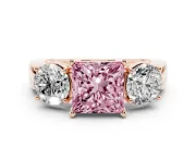 Princess Cut Three Stone Engagement Ring Setting for a Fancy Pink Lab-Grown Diamond | Wide Plain Band | Rose Gold