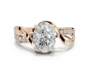 Oval Bypass Solitaire Engagement Ring Setting | Pavé and Plain Strands | Rose Gold