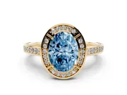 Oval Sectioned Halo Engagement Ring Setting for a Fancy Blue Lab-Grown Diamond | Yellow Gold
