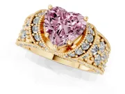 Heart-Shaped Vintage Pave Engagement Ring Setting for a Fancy Pink Lab-Grown Diamond | Milgrain Edges | Yellow Gold
