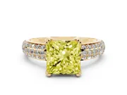Princess Cut Three Row Pave Engagement Ring Setting for a Fancy Yellow Lab-Grown Diamond | Double Claws | Yellow Gold