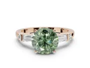 Round Tapered Baguette Engagement Ring Setting for a Fancy Green Lab-Grown Diamond | Rose Gold