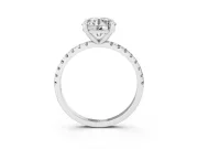 Round Cut Diamond Brilliant Solitaire Ring Set in Silver with Pavé Band and Prong Setting