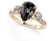 Pear-Shaped Hidden Halo Three Stone Engagement Ring Setting for a Black Center | Yellow Gold