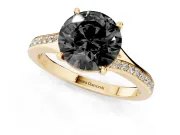 Round Pavé Solitaire Engagement Ring Setting for a Black Center | Sweeping Shoulders | Yellow Gold