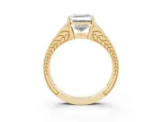Asscher Cut Diamond Split Shank Ring Set in Yellow gold with Pavé Band and Prong Setting
