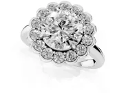 Round Scalloped Cluster Halo Engagement Ring Setting | Plain Band | White Gold