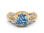 Fancy Blue Heart Cut Diamond Vintage-Inspired Milgrain Ring Set in Yellow gold with Accent Split Shank