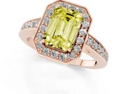 Emerald Cut Framed Halo Engagement Ring Setting for a Fancy Yellow Lab-Grown Diamond | Rose Gold