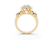 Cushion Cut Floral Engagement Ring Setting | Petal Frame and Side Stones | Yellow Gold