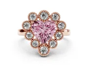 Heart-Shaped Milgrain Cluster Halo Engagement Ring Setting for a Fancy Pink Lab-Grown Diamond | Plain Band | Rose Gold