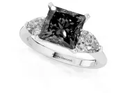 Fancy Black Three-Stone Princess Cut Diamond Ring Set in Silver with Pear Side Stones and Prong Setting