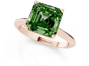 Fancy Green Asscher Cut Diamond Solitaire Ring Set in Rose gold with Prong Setting on a Plain Round Band