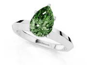 Fancy Green Pear Cut Diamond Solitaire Engagement Ring Set in Platinum with Flat Band and Prong Setting