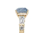 Cushion Cut Tapered Baguette Engagement Ring Setting for a Fancy Blue Lab-Grown Diamond | Bar Set Sides | Yellow Gold