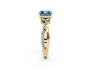 Fancy Blue Asscher Cut Diamond Twist Band Solitaire Set in Yellow gold with Pavé Accents and Prong Setting