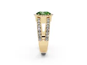 Fancy Green Oval Cut Diamond Halo Ring Set in Yellow gold with Pavé Split Shank and Prong Setting