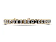 Emerald Cut Lab-Grown Diamond Bezel Tennis Bracelet | Grooved Hinge Links | Yellow Gold