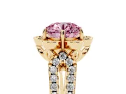 Round Floral Halo Engagement Ring Setting for a Fancy Pink Lab-Grown Diamond | Pavé Split Shank | Yellow Gold