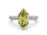 Fancy Yellow Marquise Cut Diamond Solitaire Ring Set in Silver with Slim Pavé Band and Prong Setting