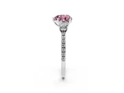 Heart-Shaped Three Stone Engagement Ring Setting for a Fancy Pink Lab-Grown Diamond | Pave Shoulders | Sterling Silver
