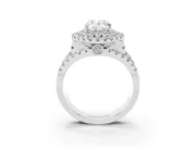 Oval Double Halo Split Shank Engagement Ring Setting | Pave Strands | White Gold