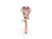 Asscher Cut Leaf Halo Engagement Ring Setting for a Fancy Pink Lab-Grown Diamond | Rose Gold