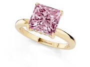 Princess Cut Engagement Ring Setting for a Fancy Pink Lab-Grown Diamond | Hidden Halo | Yellow Gold