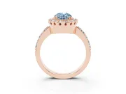 Fancy Blue Oval Cut Diamond Halo Ring Set in Rose gold with Pavé Shank and Prong Setting